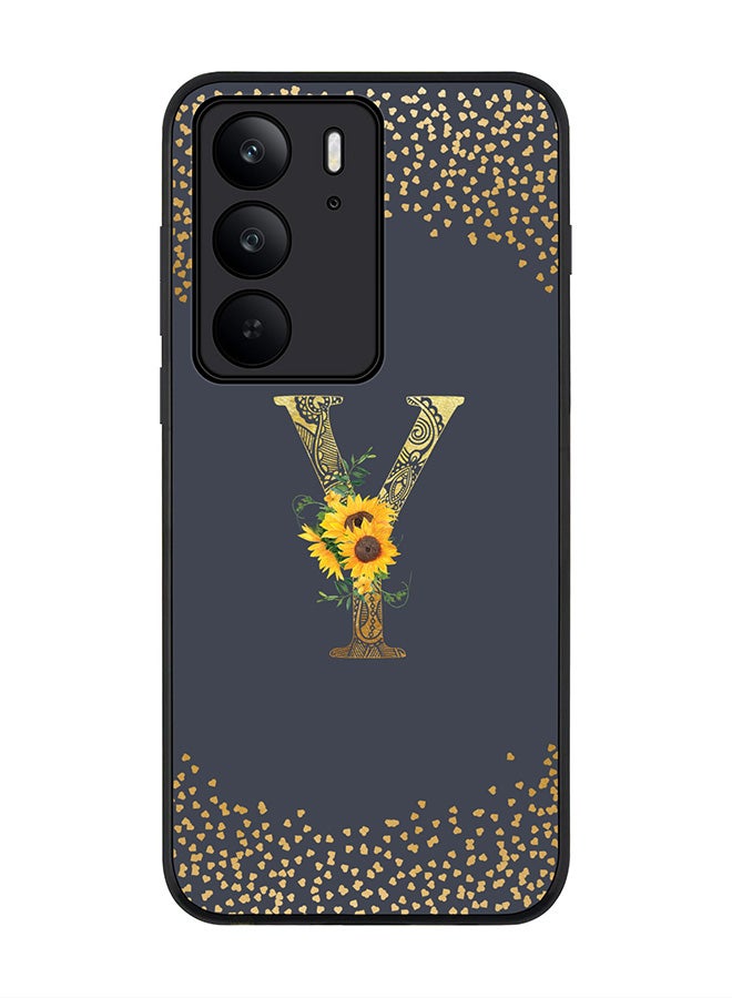 For Realme C75x / C75 4G Case,Slim fit Camera Protection, Shockproof Thin Phone cover  - Custom Floral Monogram - Y  (Grey )
